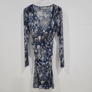 Jennifer Lopez Blue, White and Gray Long Sleeve Dress / Size Small